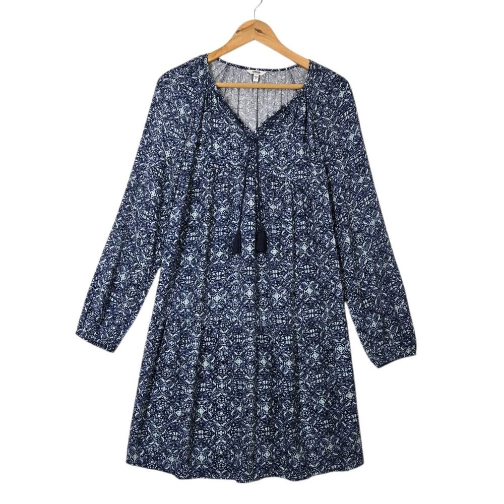 Sonoma Babydoll Peasant Shift Dress sz S Blue Long Sleeve Tassel Ties Boho